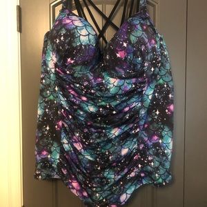 Torrid One Piece Swimsuit Mermaid Scales W/Built in Bra